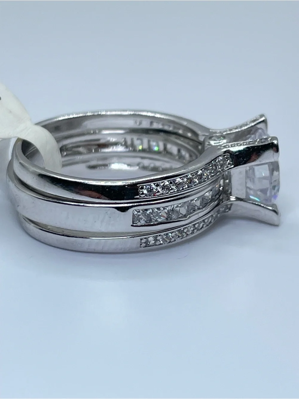 Stunning 10K Gold Plated CZ Engagement Ring Set Split Shank Pavé New